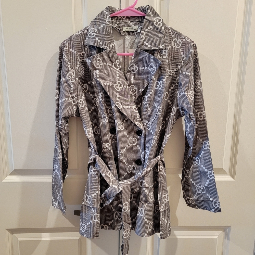 Gray GG Pattern Button Down Long sleeve With Belt… - image 1